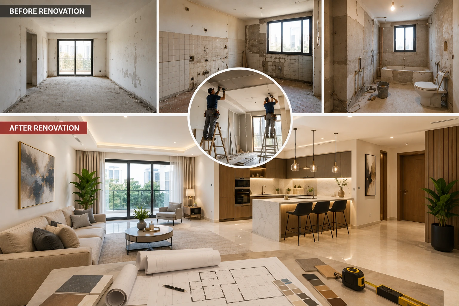 Professional renovation contractors in Dubai upgrading a modern property to help maintain its value